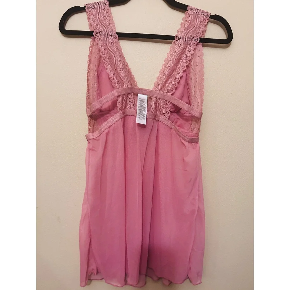 Janina Babydoll Lingerie Women Medium Pink Excellent Lace Sheer Romantic Nightie